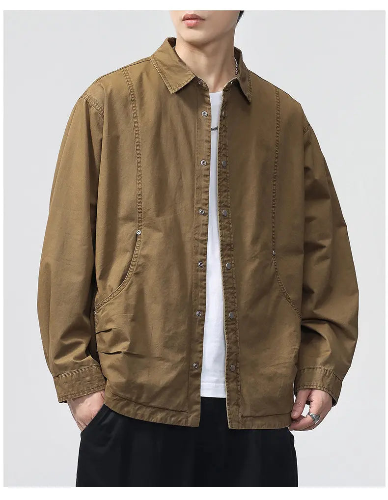 Autumn Fashion Vintage Shirt Style Jacket Men Streetwear Loose Casual Plus Size Washed Cotton Cargo Jacket Man Coat Outerwear.