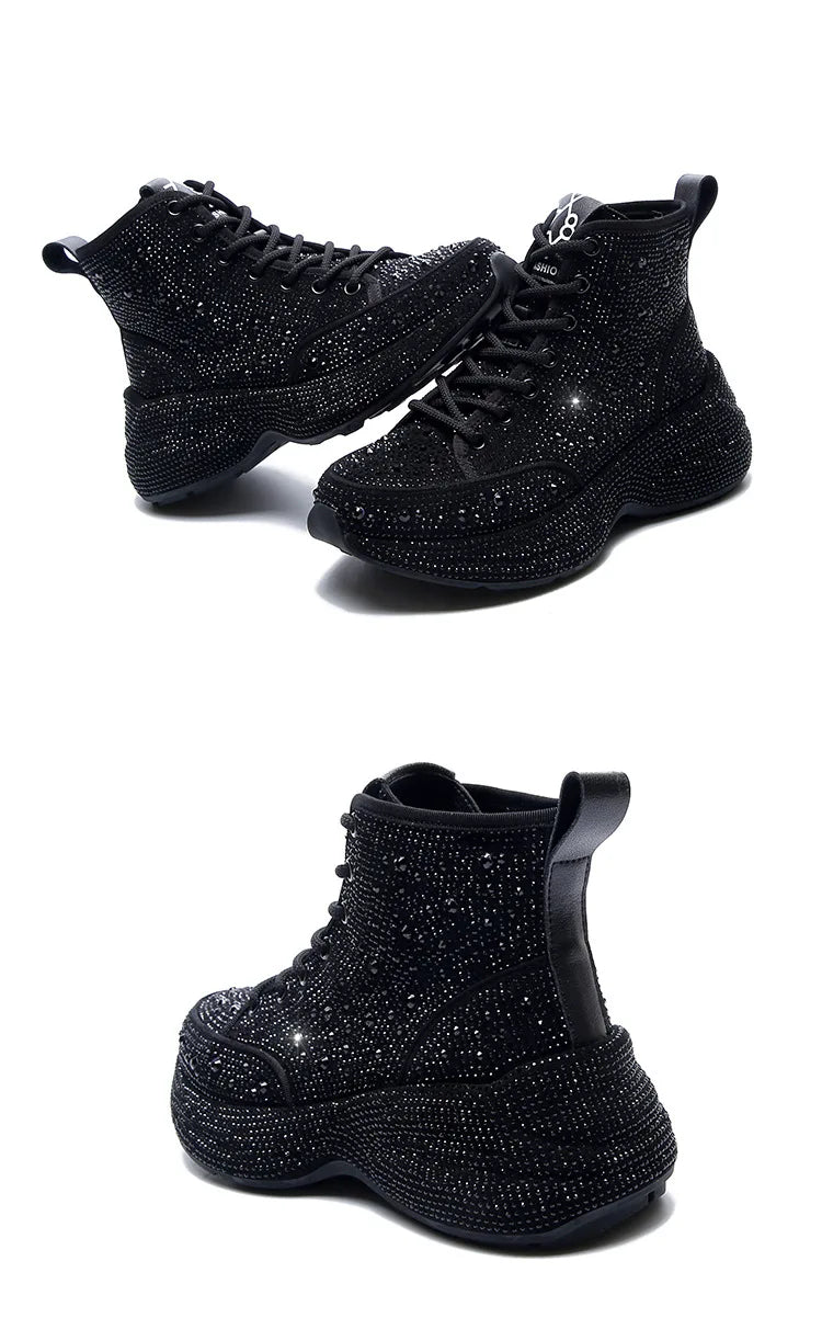 2025 Shiny Rhinestones Thick Sole Autumn Winter Short Ankle Women Boots Women's Shoes for Woman Booties Boots for Women