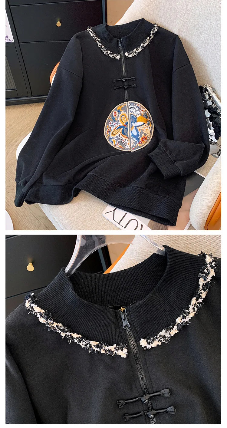 150kg Plus Size Damen büste Frühling Herbst lose neue chinesische Stil Sweatshirt lang ärmel ige geknöpfte Top 5xl 6xl 7xl 8xl 9xl.