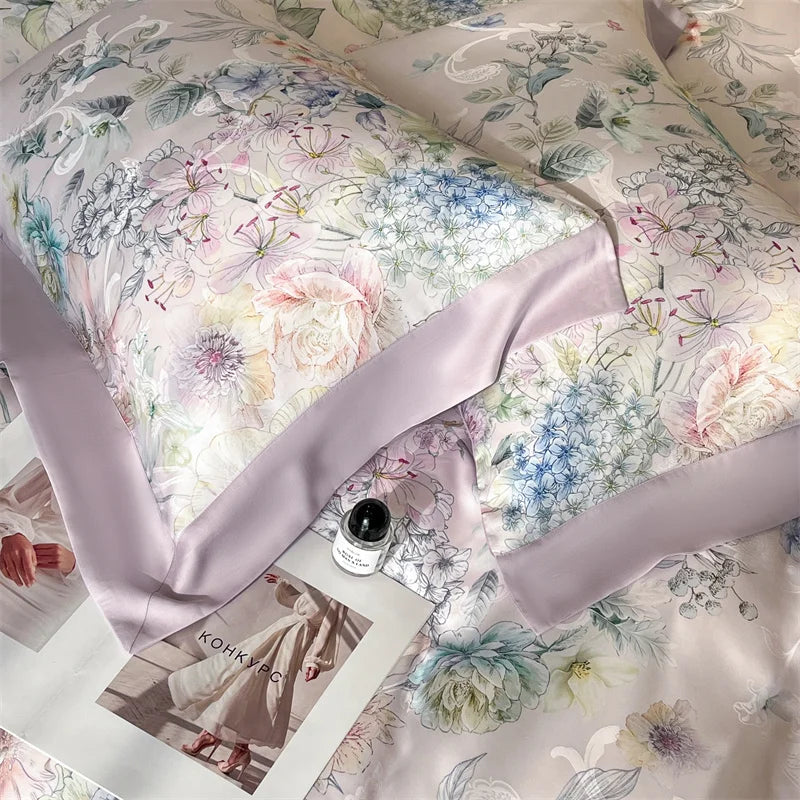 Flowers Prints Bedding Set Lyocell Eucalyptus Fiber Super Soft Silky Cool Feeling Duvet Cover Bed Sheet/Fitted Sheet Pillowcases.