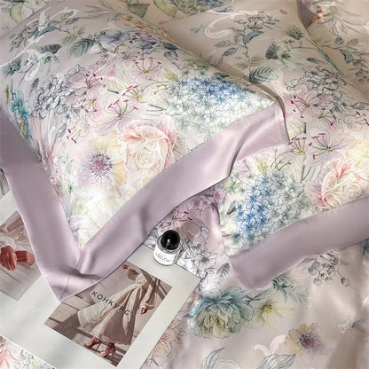 Flowers Prints Bedding Set Lyocell Eucalyptus Fiber Super Soft Silky Cool Feeling Duvet Cover Bed Sheet/Fitted Sheet Pillowcases.