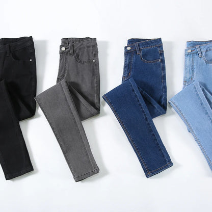 New Sexy Women Light Blue Slim Skinny Denim Jeans High Waist Elastic Mom Jeans Stretch Pencil Pants Streetwear Tight Trousers.