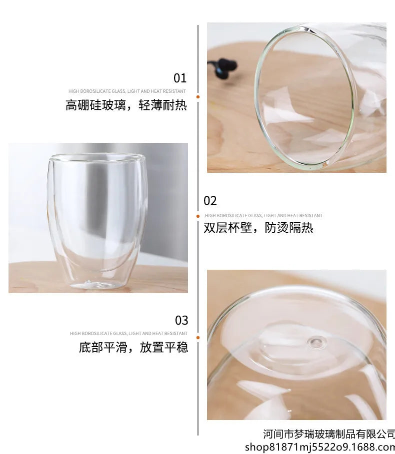 Heat Resistant Double Wall Glass Cup 80-650Ml Beer Milk Coffee Water Cups Transparent Cup Wholesale Glass Drinkware Mug Set Gift.