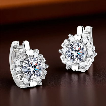 Luxury Crystal Round Stone Snowflake Hoop Earrings For Women Gold Silver Color White Zircon Tiny Ear Buckle Wedding Jewelry Gift.