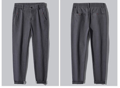 Men's Business Casual Pants Stretch Slim Fit Straight Semi-elastic Waist Trousers Solid Classic Office Work Male Clothing