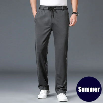 10XL Big Size Men's Summer Casual Pants Straight Fit Elastic Waist Trouser Male Classic Office Plus Large Stretch Zipper Pocket