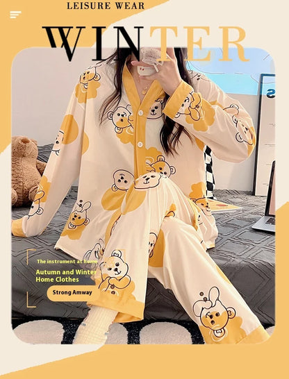 Spring and Autumn New Women's Pajamas Homewear Suit Women's Long-Sleeved Homewear Autumn and Winter Models Homewear Suit.