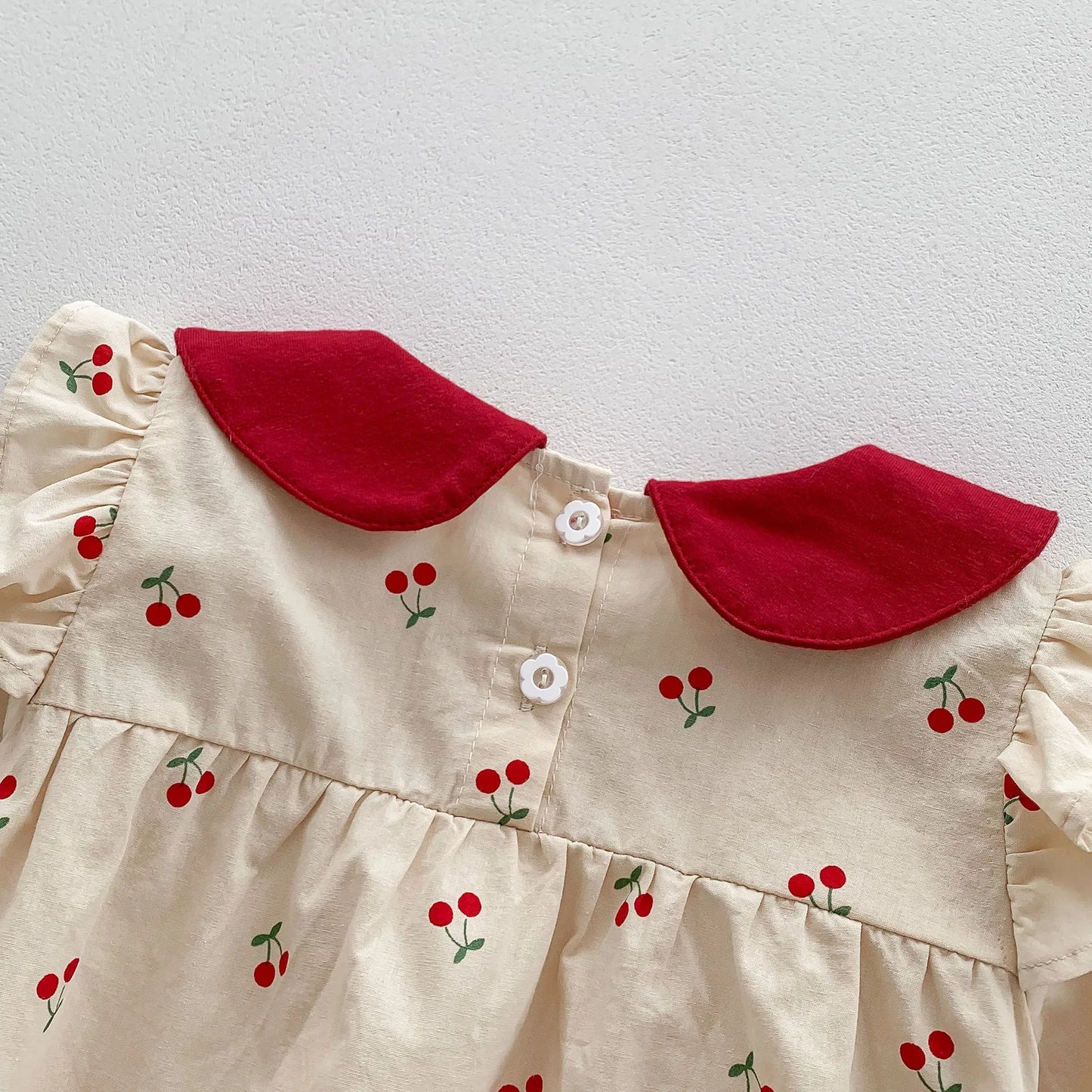 2025, Frühling, neu, niedliche Kleidung für Kleinkinder, Kinder, Baby, volle Ärmel, Peter-Pan-Kragen, Kirsche, Outfits für Neugeborene, 0–24 Monate.