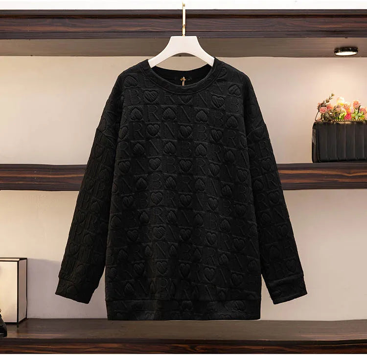 150Kg Plus Größe frauen Fehlschlag 157 Frühling Herbst Neue Liebe Drucken Lose Schlanke Sweatshirt Schwarz Grau Haut 6XL 7XL 8XL 9XL 10XL.