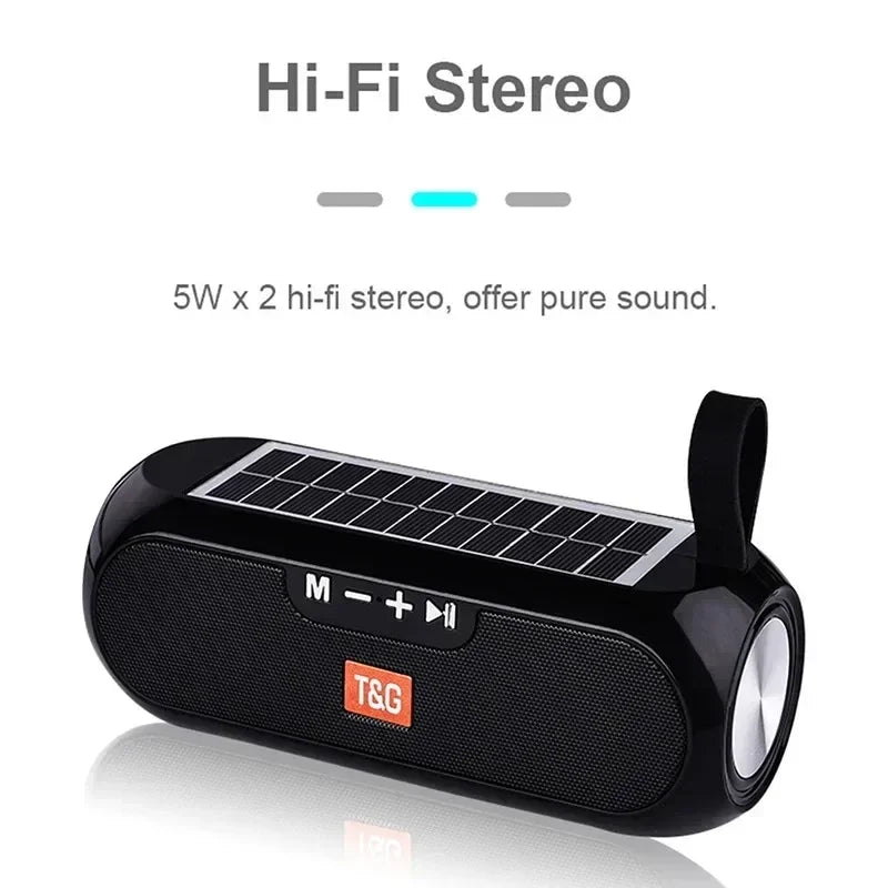 T&G TG182 Solar Charging Portable Stereo speakers Wireless Bluetooth With Mic Outdoor Loudspeaker Waterproof FM Radio Soundbar.