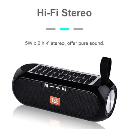 T&G TG182 Solar Charging Portable Stereo speakers Wireless Bluetooth With Mic Outdoor Loudspeaker Waterproof FM Radio Soundbar.