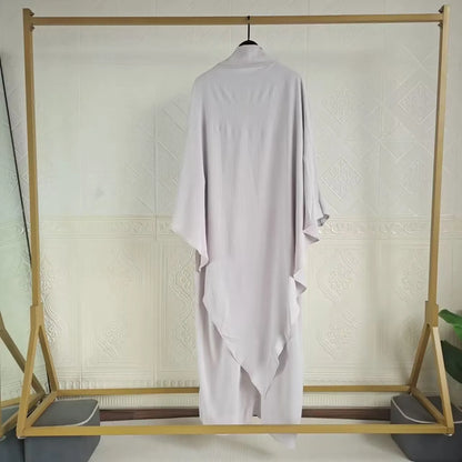 Eid Muslim Women Long Khimar 2 Piece Set Abaya Dress Prayer Garment Hijab Full Cover Islamic Ramadan Kaftan Djellaba 2023