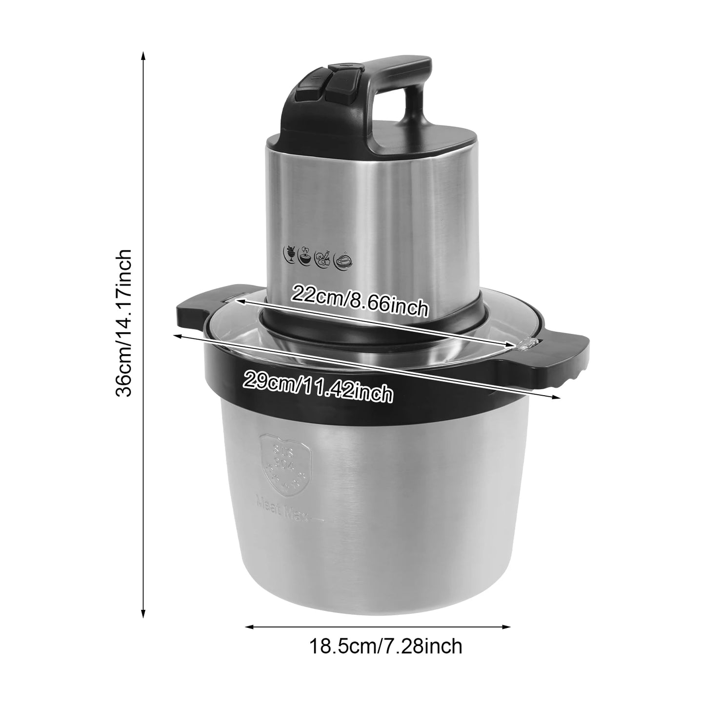 1500W Electric Food Chopper, 6.5L Kitchen Processor for Meat, Vegetables, Fruits – 3 Speeds, Stainless Steel Blades, Easy Clean.