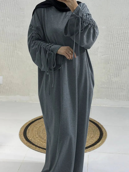 Muslim Women Arabic Dubai Abaya Drawstring sleeves Long Dress Modest Ramadan Kaftan Robe Femme musulmane Islam Clothing Kebaya