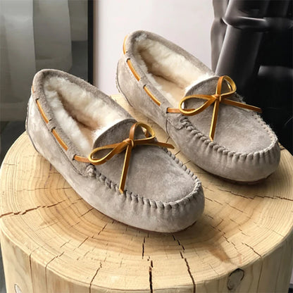 New 100% Natural Wool Genuine Leather Women Flat Winter shoes Women Moccasins Casual Loafers Plus Size Winter shoes.
