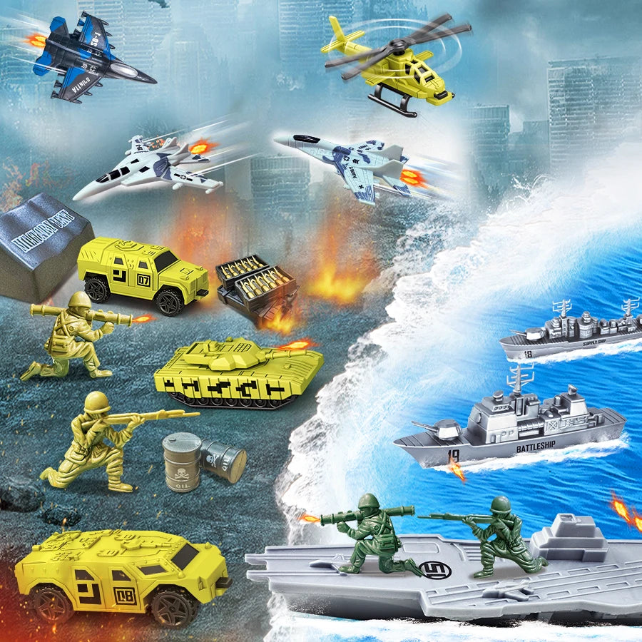 Navy and Army Marine Aircraft Carrier Fighter Military Model Land Armored Vehicle Tank Helicopter Toy Children's Boy Toy.