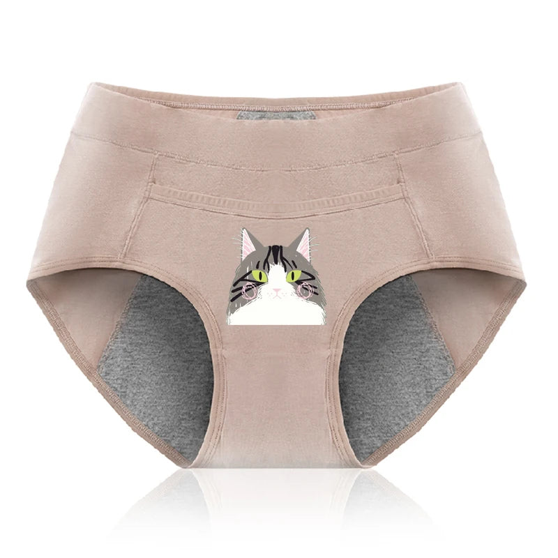 Cotton Menstrual Panties Leak Proof Breathable Cartoon cat Panties Woman Women Girls Physiological Pants Women's Intimates M-XL