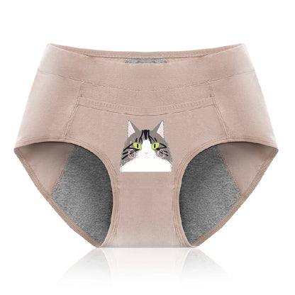 Cotton Menstrual Panties Leak Proof Breathable Cartoon cat Panties Woman Women Girls Physiological Pants Women's Intimates M-XL