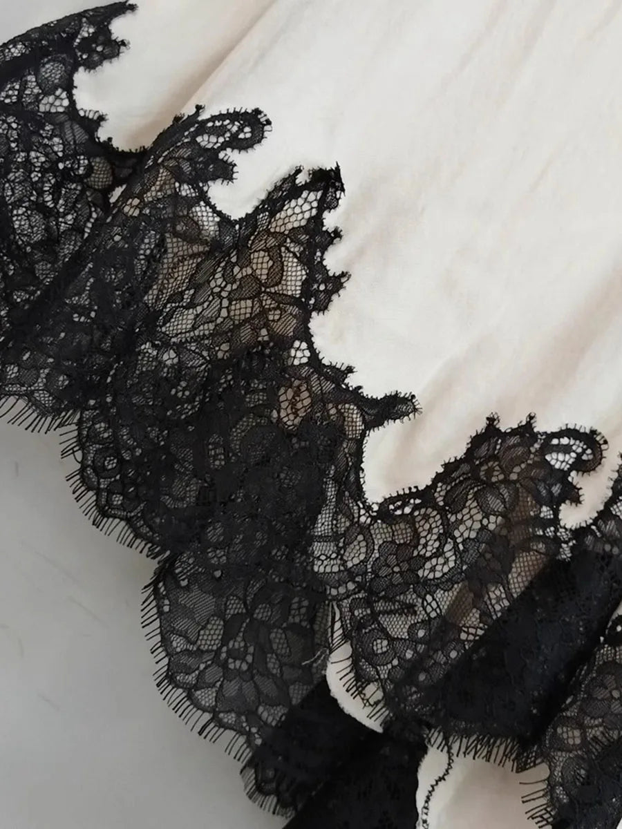 GALCAUR Hit Color Sheer Spliced Lace Elegant Skirts for Women High Waist Patchwork Split Temperament Skirt Female Fashion Style.