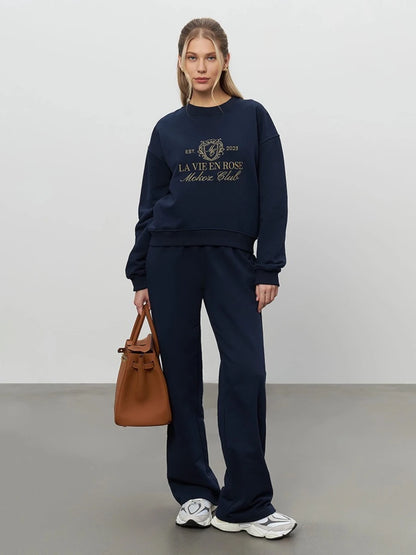 Bornladies Embroidered Hoodie Pants 2-piece Set Autumn New Casual Pants Women's O-neck Pullover Hoodie Suit