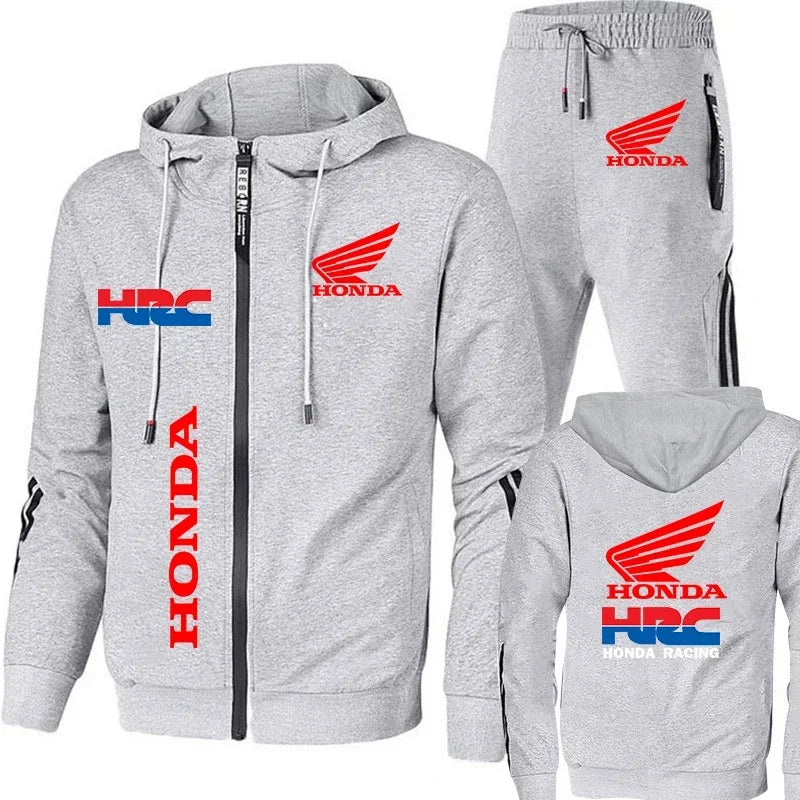 Honda Hoodie Sets Men's Clothing Honda Red Wings And HRC Logo Print Tracksuit Men Autumn Zip Up Hoodies+Pant Sets Men Honda Coat.