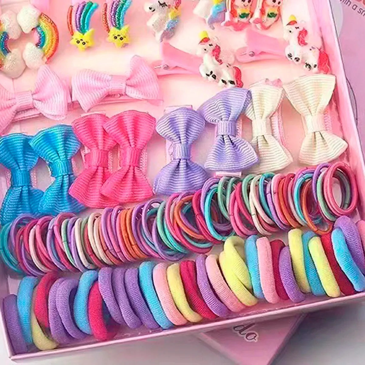 170pcs Children's Accessories Hair Clip Hair Card Princess Hair Rope Gift Box Side Clip Hair Accessories Combination Set.