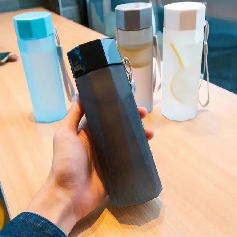 Portable Plastic Water Bottle Creative Matte Water Cup Outdoor Juice Leak-Proof Sports Bottle with Rope Travel Camping Bottles.