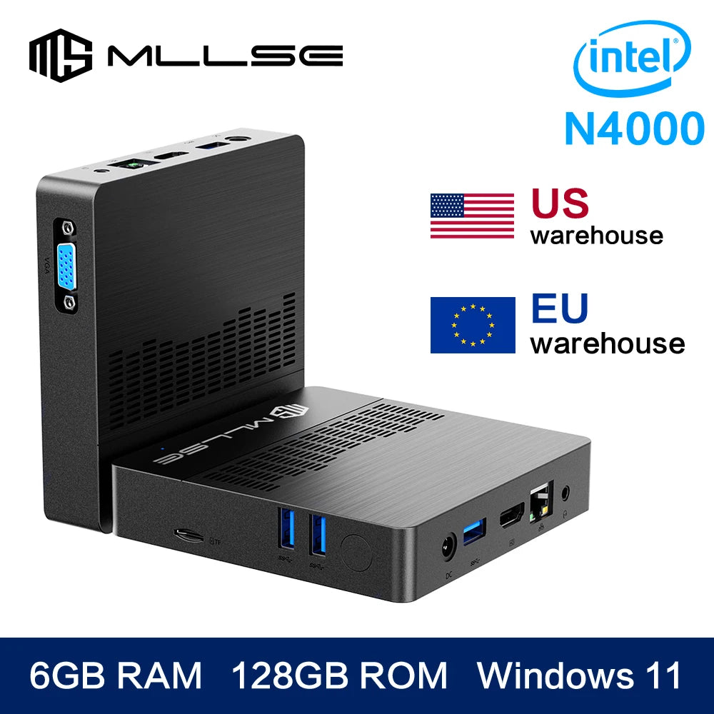 MLLSE M2 Air Mini PC Intel Celeron N4000 CPU Window11 6GB RAM 128GB ROM Dual-Band WiFi VGA Portable Mini Computer BT4.2.