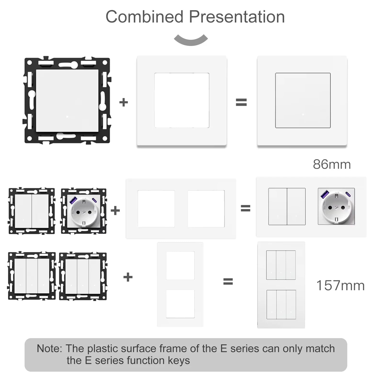 BSEED Zigbee 1/2/3/4Gang Smart Licht Vorhang Shutter Dimmer Schalter Mechanische Tasten EU Steckdosen USBC DIY Teile Kunststoff Rahmen.