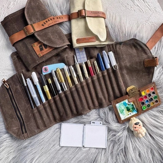 Öl Wachs Leder Bleistift Tasche Wasserdichte Leinwand Vorhaut Karabiner Künstler Student Reise Tragbare Lagerung Tasche Kunst Liefert.