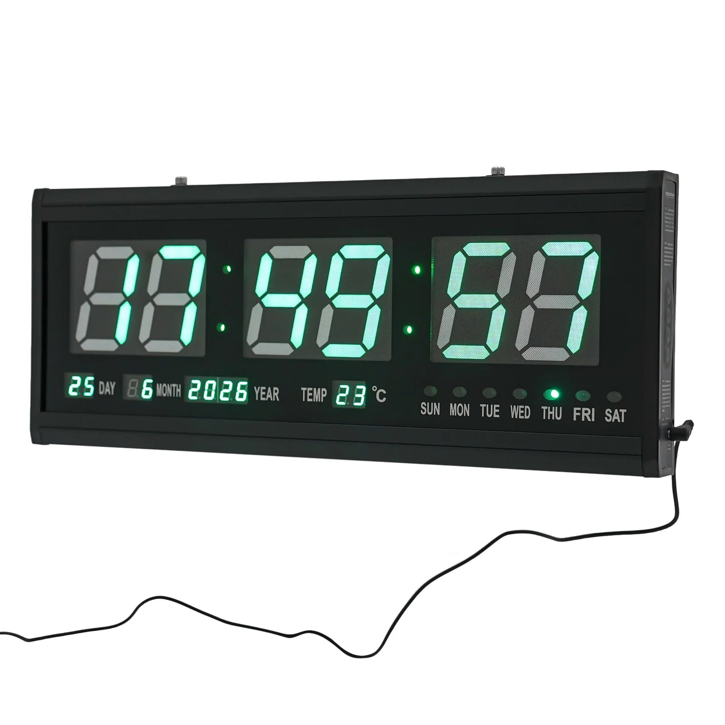 220 V große LED-Digital-Wanduhr, Zeit, Temperatur, Datum, Woche, Anzeige, automatischer Dimmer, leuchtende, leise Tischuhr, Wanduhr, 48 x 19 cm