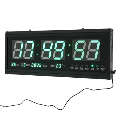 220 V große LED-Digital-Wanduhr, Zeit, Temperatur, Datum, Woche, Anzeige, automatischer Dimmer, leuchtende, leise Tischuhr, Wanduhr, 48 x 19 cm