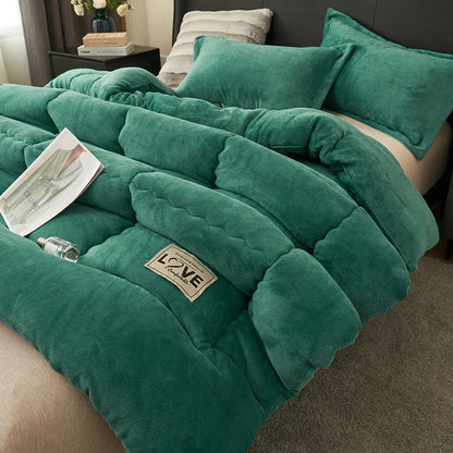 New Milk Velvet Soybean Comforter Grey Winter Keep Warm Duvet Solid Quilt Soft Fleece Thickened Blanket Drop Shippping Full.