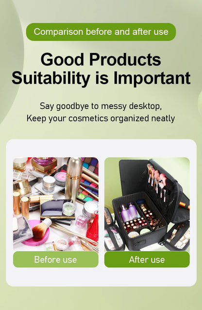 GLADCASE Makeup Case Large Waterproof Makeup Toolbox Professional With Brush Holder Beauty Cosmetic Suitcase Make Up Organizer.