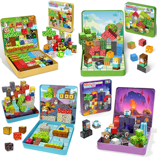 Magnetic Blocks Travel Magnet Cube Magnetic Building Blocks Toys with Portable Iron Box STEM Educational Magnet Toys for Kids.