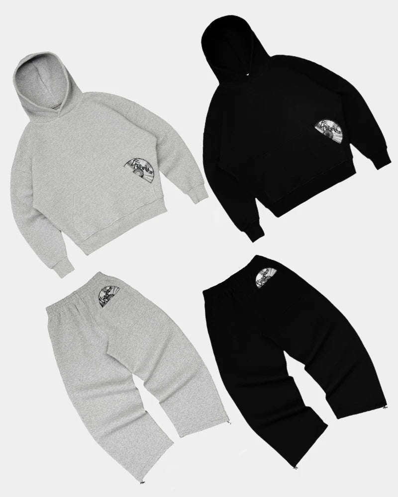 Y2k New Embroidered Retro Compact Disc pattern Set Man Clothes Hoodies Streetwear Gothic Couple Harajuku Sweatshirts Sweatpants.