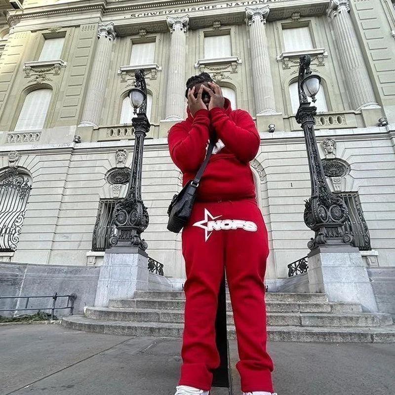 Y2K Herrenbekleidung Buchstaben Grafik bedruckt 2-teiliges Set Trainingsanzug Herren Kapuzenpullover + Freizeithose Sportbekleidung Anzug 2024 Neu.