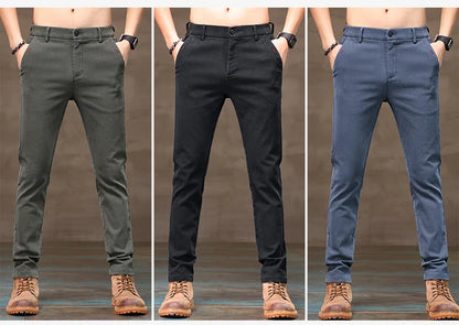Men's Business Casual Pants Stretch Slim Fit Straight Semi-elastic Waist Trousers Solid Classic Office Work Male Clothing.
