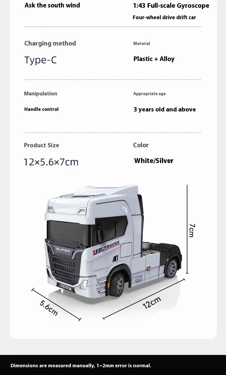 1/43 Mini RC Car Remote Control Trailer Truck Drift Desktop Toy Indoor Racing Vehicle Toys for Boys Kids Christmas Gifts.