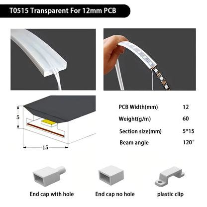 IP67 Waterproof Led Neon Silicone Flexible Light Tube Suitable for 5mm 8mm 10mm 12mm PCB WS2812B WS2811 5050 RGB Light Strip.