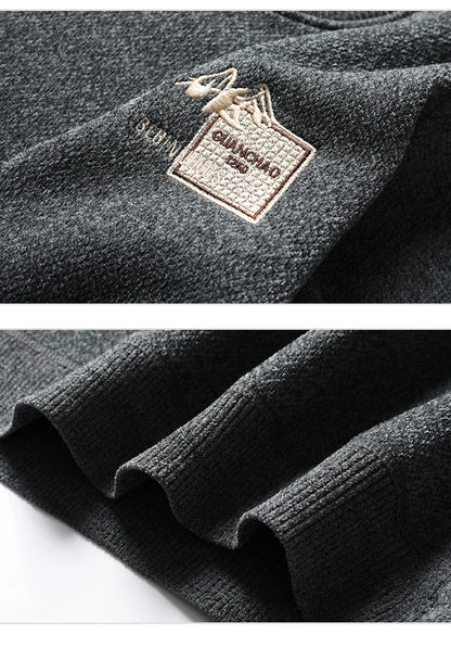 Autumn Winter Fashion Sweater Men's Round Neck Pullovers Fleece Thick Warm Jumpers Pattern Patchworked Men's Clothes.