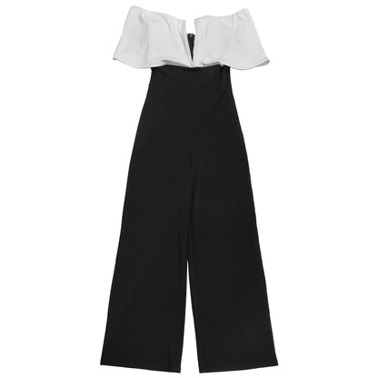 HBLL Women's Off The Shoulder Color-Block Back Zipper Wide Legs Jumpsuits One Piece Outfits Elegant Patchwork Rompers Clubwear.