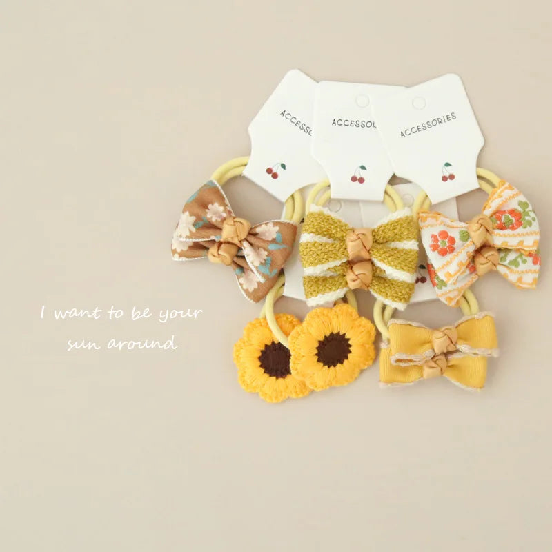 10Pcs/Lot, Elastic Hair Bow Clips for Children, Children's Headwear Hair Accessories for girls, Cute Hair ties, Lovely Hair Rope.