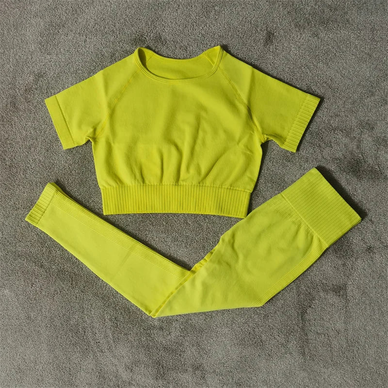 Fitness Yoga Set Seamless Sport Women's Sportswear High Waist Leggings Workout Outfits Two Piece Shorts Sets Womens Gym Clothing