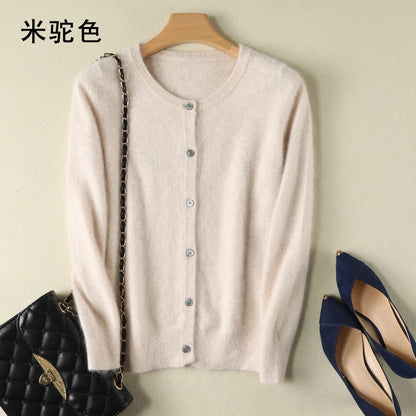 Women Cardigan Large Size Warm Pure Mink Cashmere Sweaters O-neck Loose Coat Female Sweater Ladies' Jacket Solid Knit Cardigans