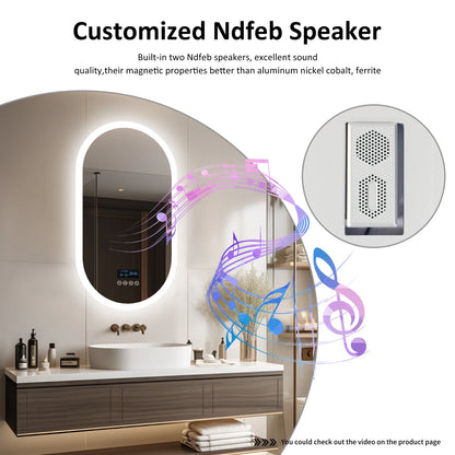 LUVODI 20 x 32 Zoll beleuchteter Bluetooth-Badezimmerspiegel mit Hintergrundbeleuchtung, beleuchteter, dimmbarer Kosmetikspiegel mit Zeitumsanzeige, Antibeschlag