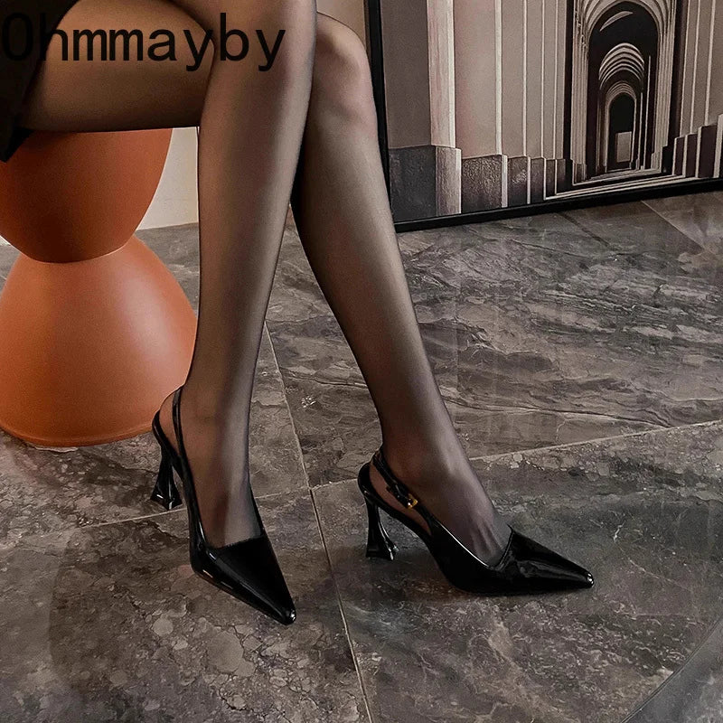 Luxury Designer Summer Women Sandals Fashion Pointed Toe Singbacks Shoes Ladies Elegant High Heel Stripper Sandalias.