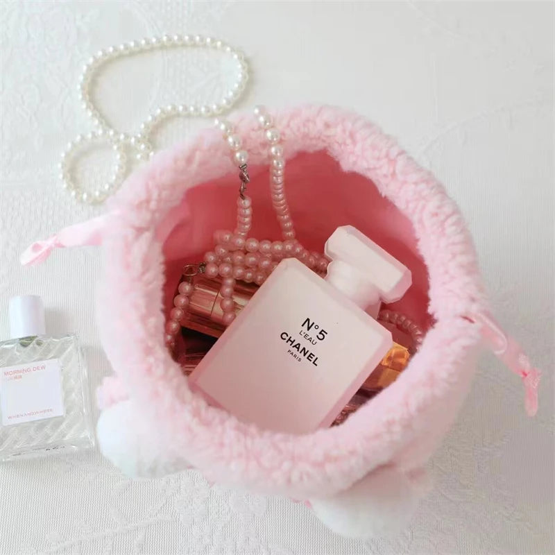 Cute My Melody Sweet Piano Cosmetic Bag Lovely Pink Drawstring Bag Kawaii Jewel Case Japanese Style Plush Bag Gifts Girl.