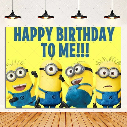 Cartoon M & Minions Geburtstag Party Dekoration Einweg Geschirr Tasse Teller Tischdecke Luftballons Gelb Große Augen Hintergrund Banner.
