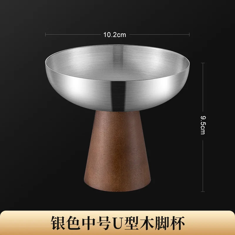 StainlessTea Tray Snack Tray Fruit Tray Salad Tray Steel Wooden Footed Cup High Foot Cup Ice Cream Cup Pudding Cup Dessert Plate.
